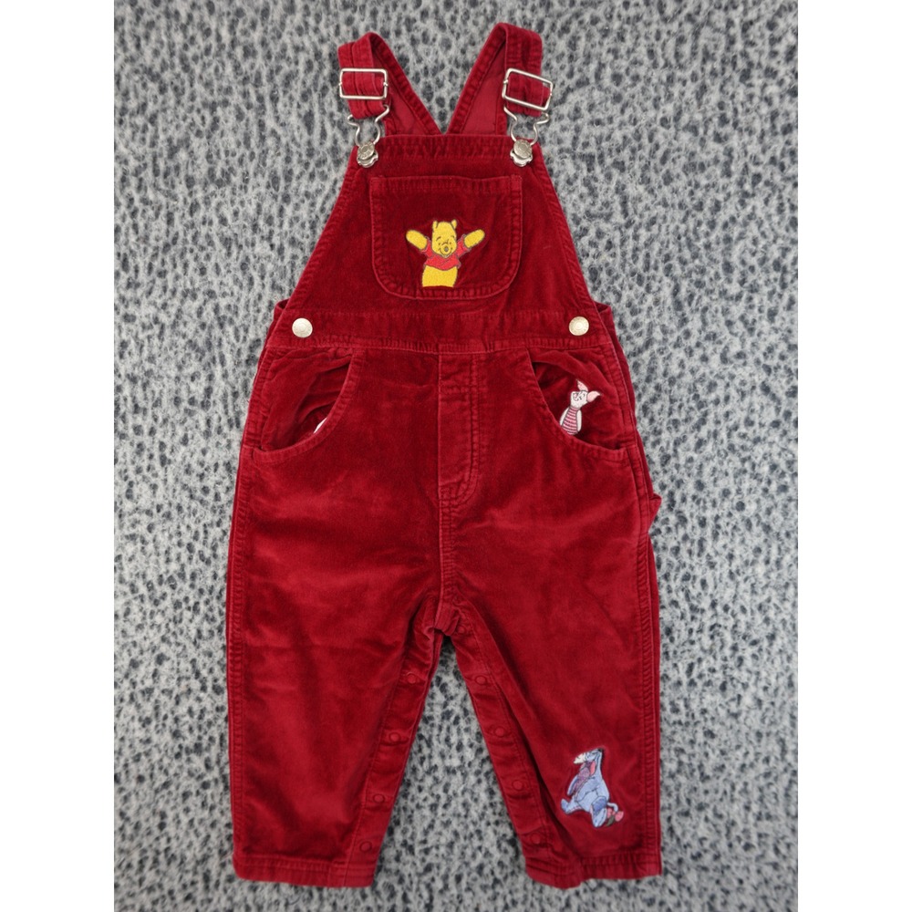 Disney Winnie the Pooh Overalls Toddler 18M Red Excellent Vintage Corduroy Pooh